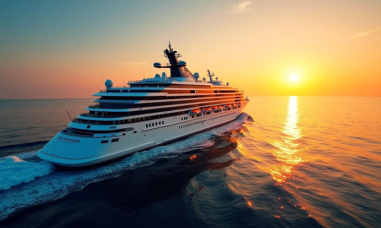 Vista majestuosa de un crucero de lujo navegando al atardecer